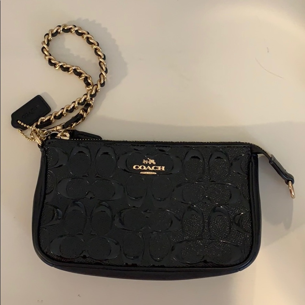 Coach clutch with removable gold wrist chain